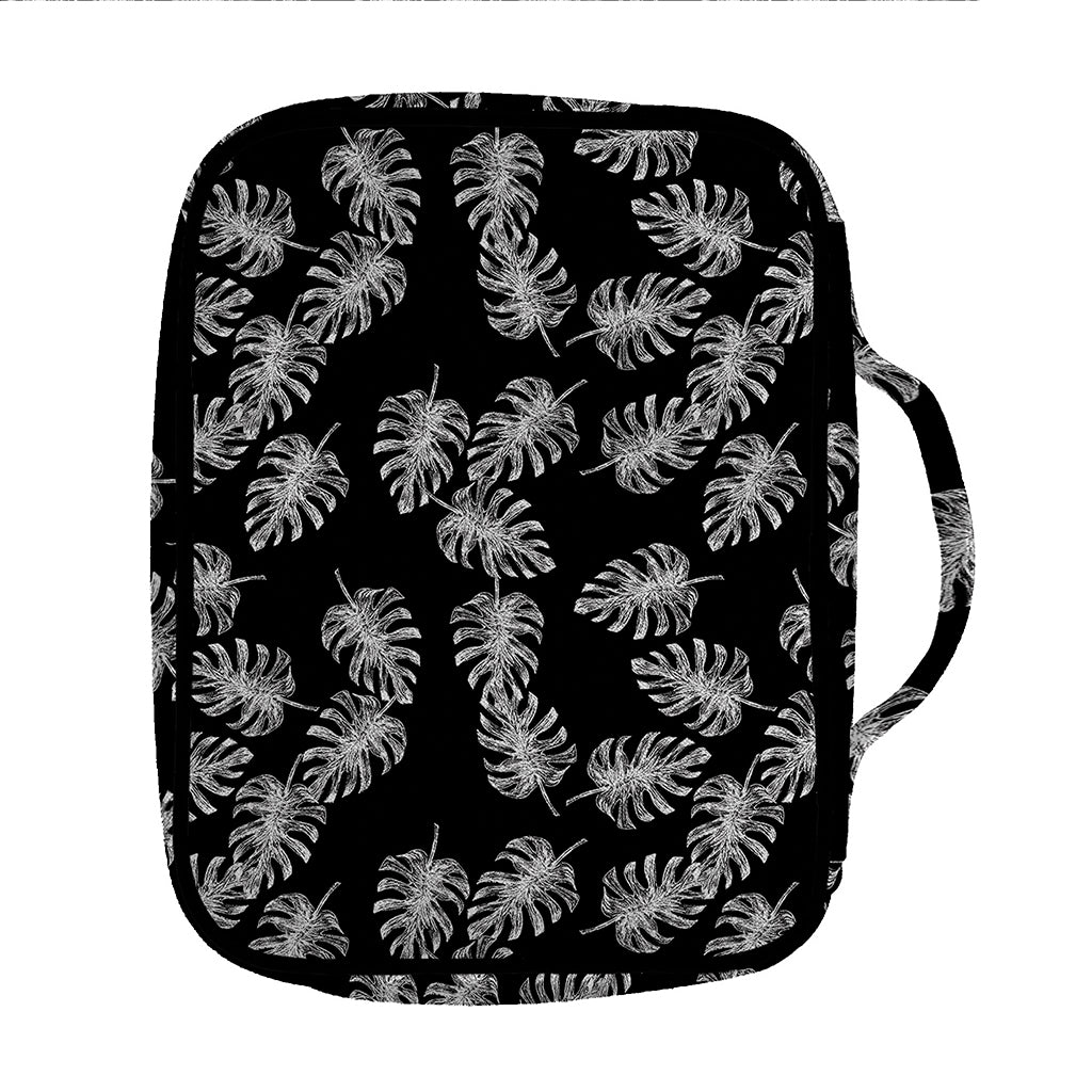 Black And White Monstera Pattern Print Front Pocket Bible Bag