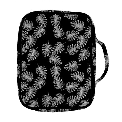 Black And White Monstera Pattern Print Front Pocket Bible Bag
