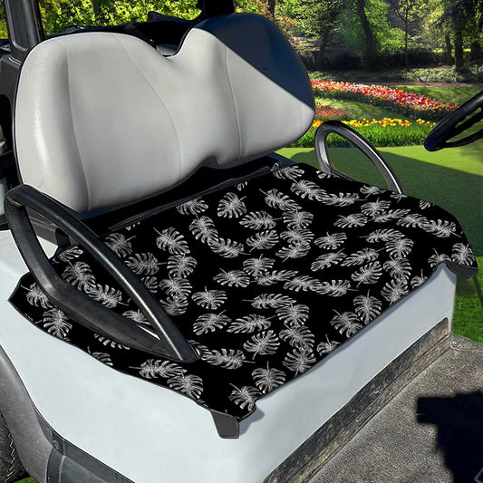 Black And White Monstera Pattern Print Golf Cart Seat Cover