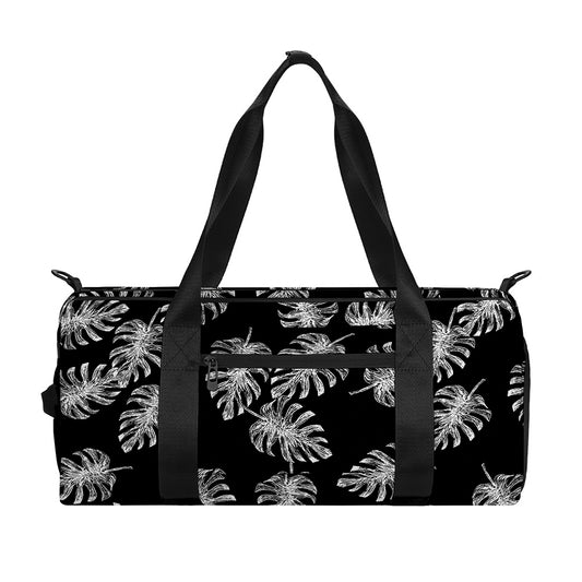 Black And White Monstera Pattern Print Gym Bag