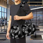 Black And White Monstera Pattern Print Gym Bag