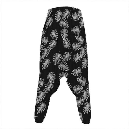 Black And White Monstera Pattern Print Hammer Pants