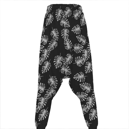 Black And White Monstera Pattern Print Hammer Pants