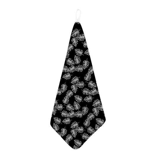 Black And White Monstera Pattern Print Hand Towel