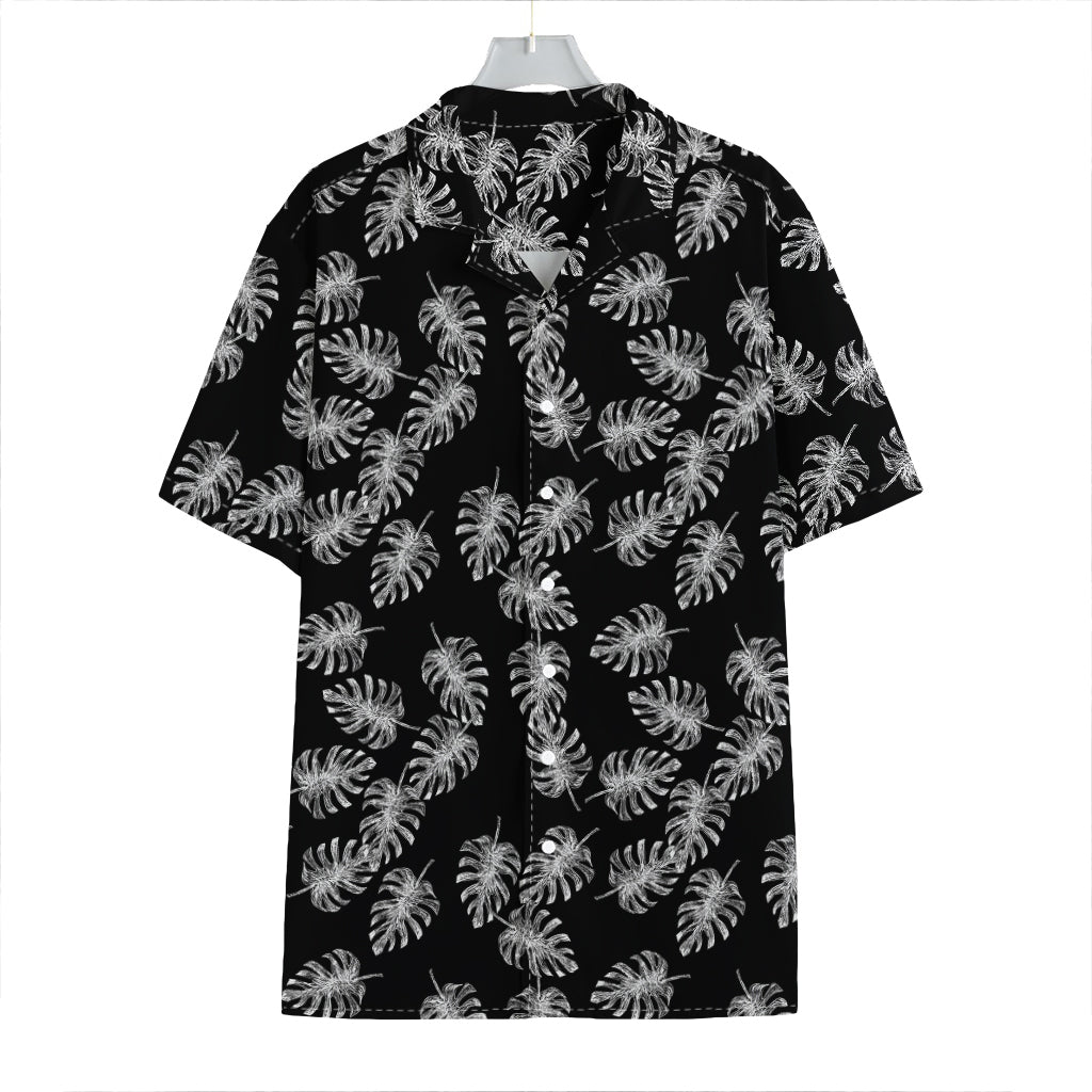 Black And White Monstera Pattern Print Hawaiian Shirt
