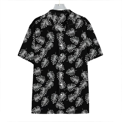 Black And White Monstera Pattern Print Hawaiian Shirt