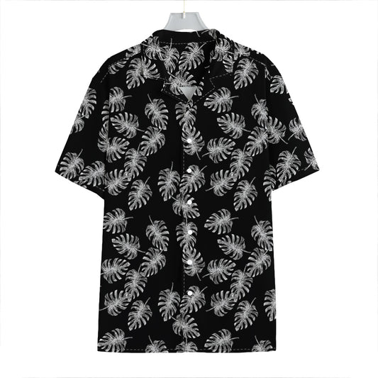 Black And White Monstera Pattern Print Hawaiian Shirt
