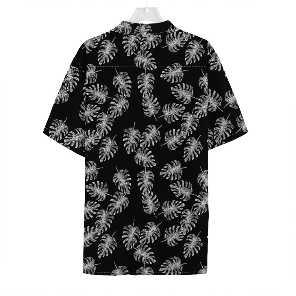 Black And White Monstera Pattern Print Hawaiian Shirt