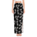 Black And White Monstera Pattern Print High Slit Maxi Skirt