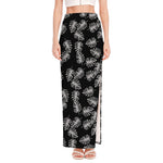 Black And White Monstera Pattern Print High Slit Maxi Skirt