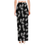 Black And White Monstera Pattern Print High Slit Maxi Skirt