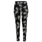 Black And White Monstera Pattern Print High-Waisted Pocket Leggings