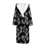 Black And White Monstera Pattern Print Hooded Bathrobe
