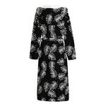 Black And White Monstera Pattern Print Hooded Bathrobe