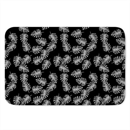 Black And White Monstera Pattern Print Indoor Door Mat