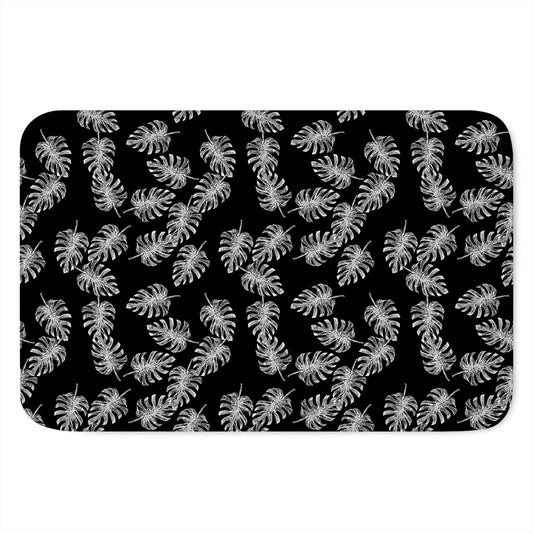 Black And White Monstera Pattern Print Indoor Door Mat