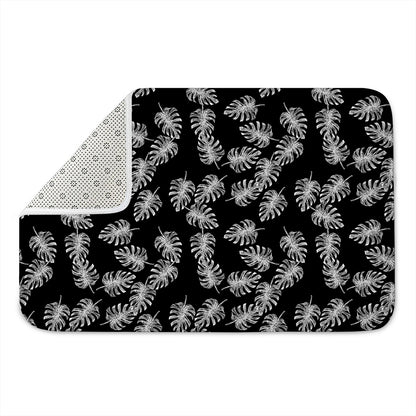 Black And White Monstera Pattern Print Indoor Door Mat
