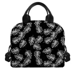 Black And White Monstera Pattern Print Insulated Lunch Bag