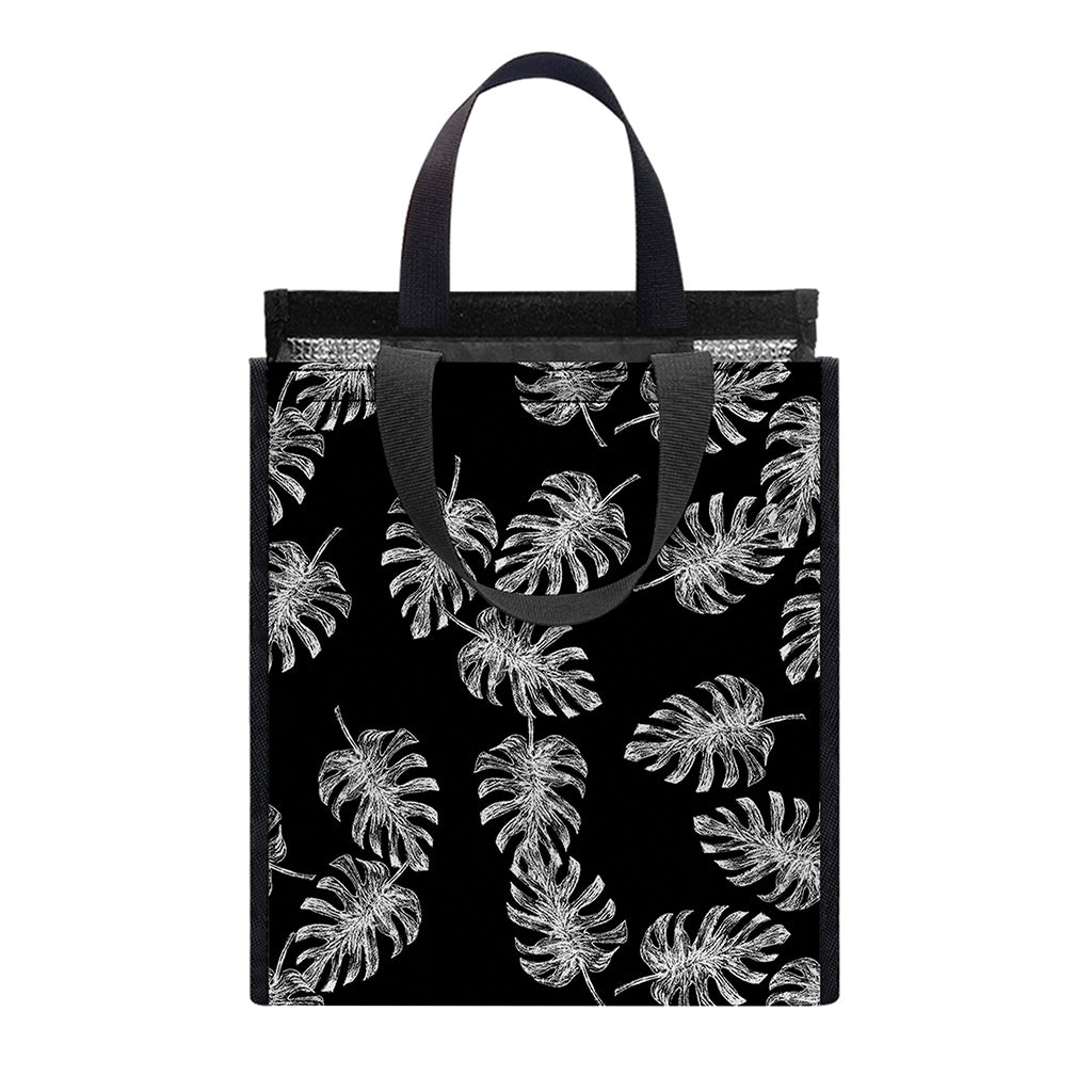 Black And White Monstera Pattern Print Insulated Lunch Tote
