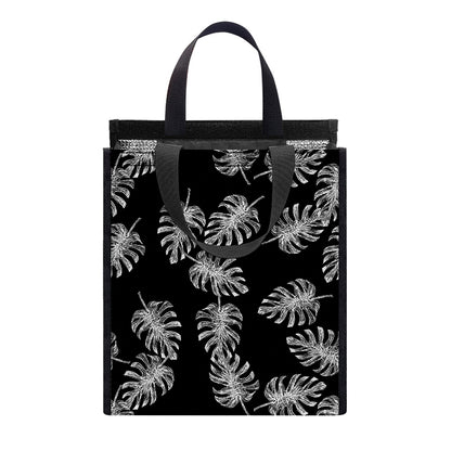 Black And White Monstera Pattern Print Insulated Lunch Tote