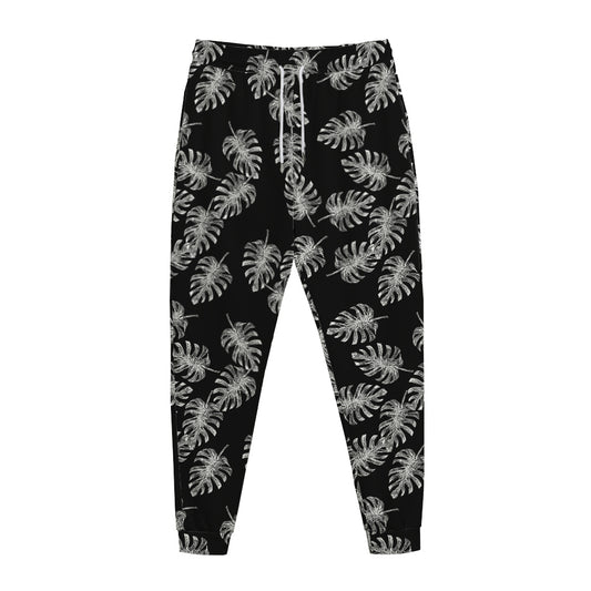Black And White Monstera Pattern Print Jogger Pants