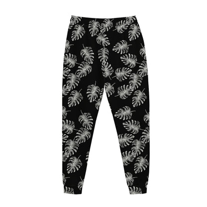 Black And White Monstera Pattern Print Jogger Pants