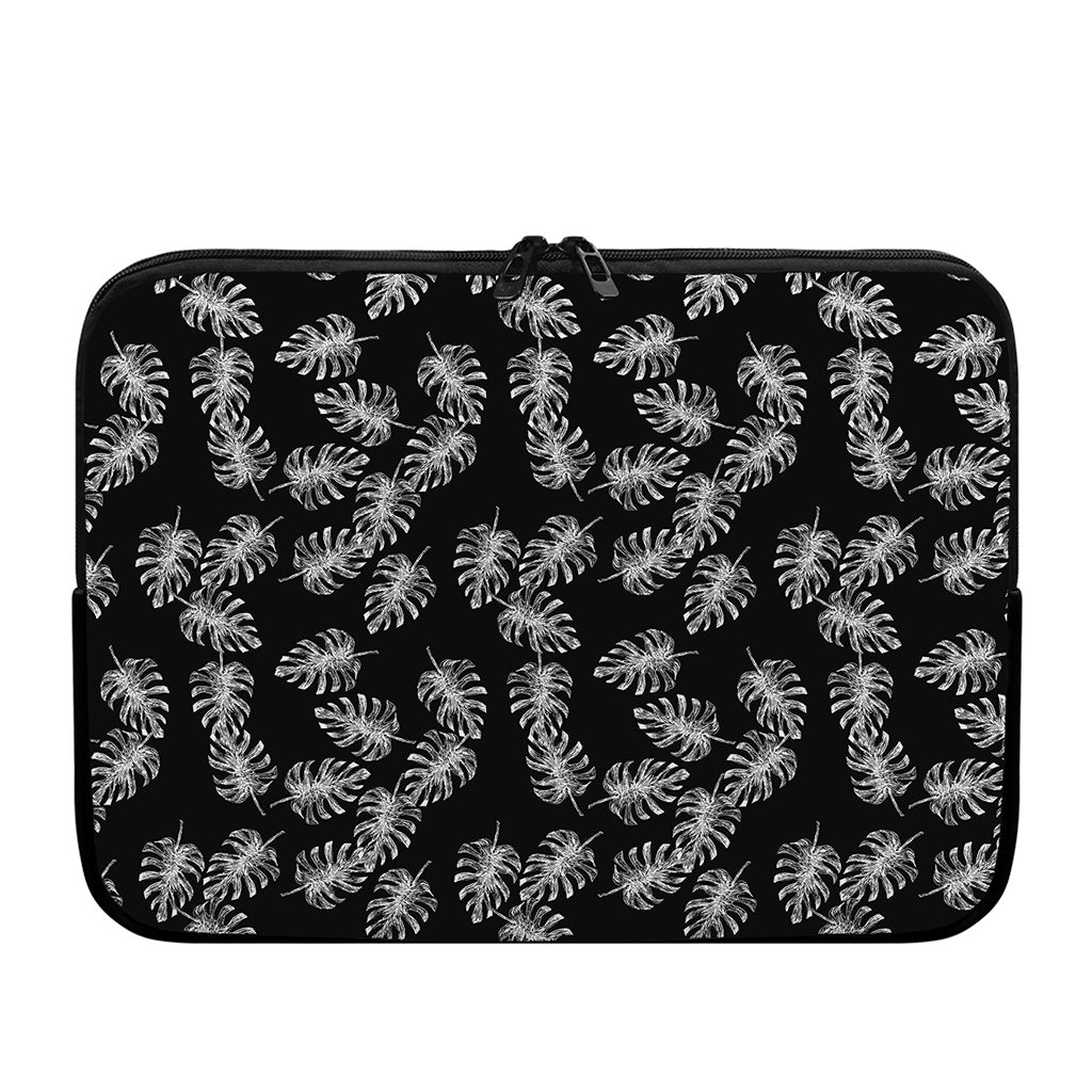 Black And White Monstera Pattern Print Laptop Sleeve