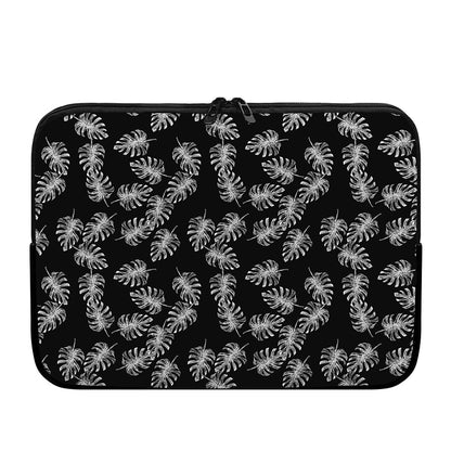 Black And White Monstera Pattern Print Laptop Sleeve