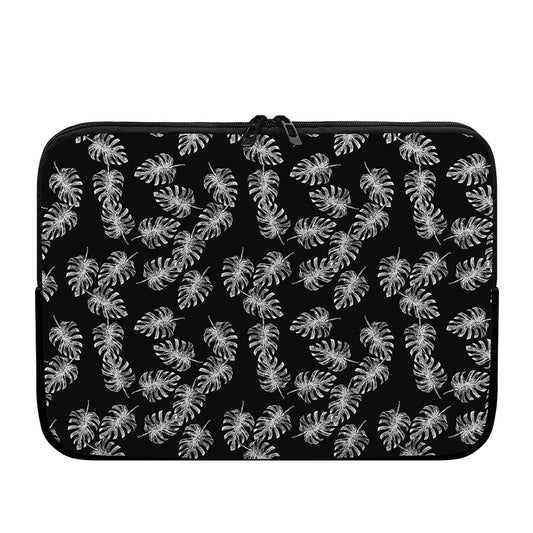Black And White Monstera Pattern Print Laptop Sleeve
