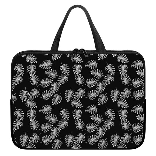 Black And White Monstera Pattern Print Laptop Sleeve With Handle