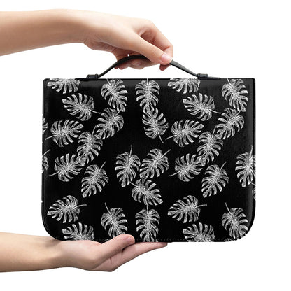 Black And White Monstera Pattern Print Leather Bible Cover
