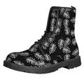 Black And White Monstera Pattern Print Lace-Up Boots