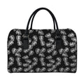Black And White Monstera Pattern Print Leather Duffel Bag
