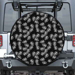 Black And White Monstera Pattern Print Leather Spare Tire Cover