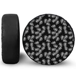 Black And White Monstera Pattern Print Leather Spare Tire Cover