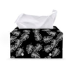 Black And White Monstera Pattern Print Leather Tissue Box Cover