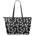 Black And White Monstera Pattern Print Leather Tote Bag With Zipper