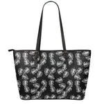 Black And White Monstera Pattern Print Leather Tote Bag