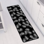 Black And White Monstera Pattern Print Long Kitchen Mat
