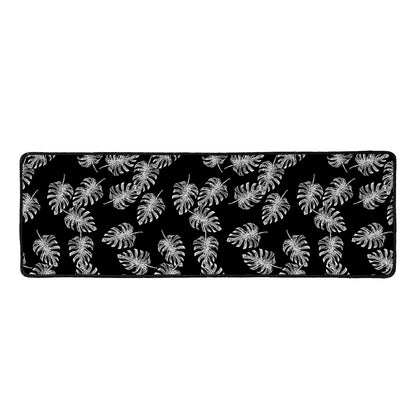 Black And White Monstera Pattern Print Long Kitchen Mat