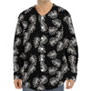 Black And White Monstera Pattern Print Long Sleeve Baseball Jersey