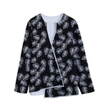 Black And White Monstera Pattern Print Long Sleeve Short Coat