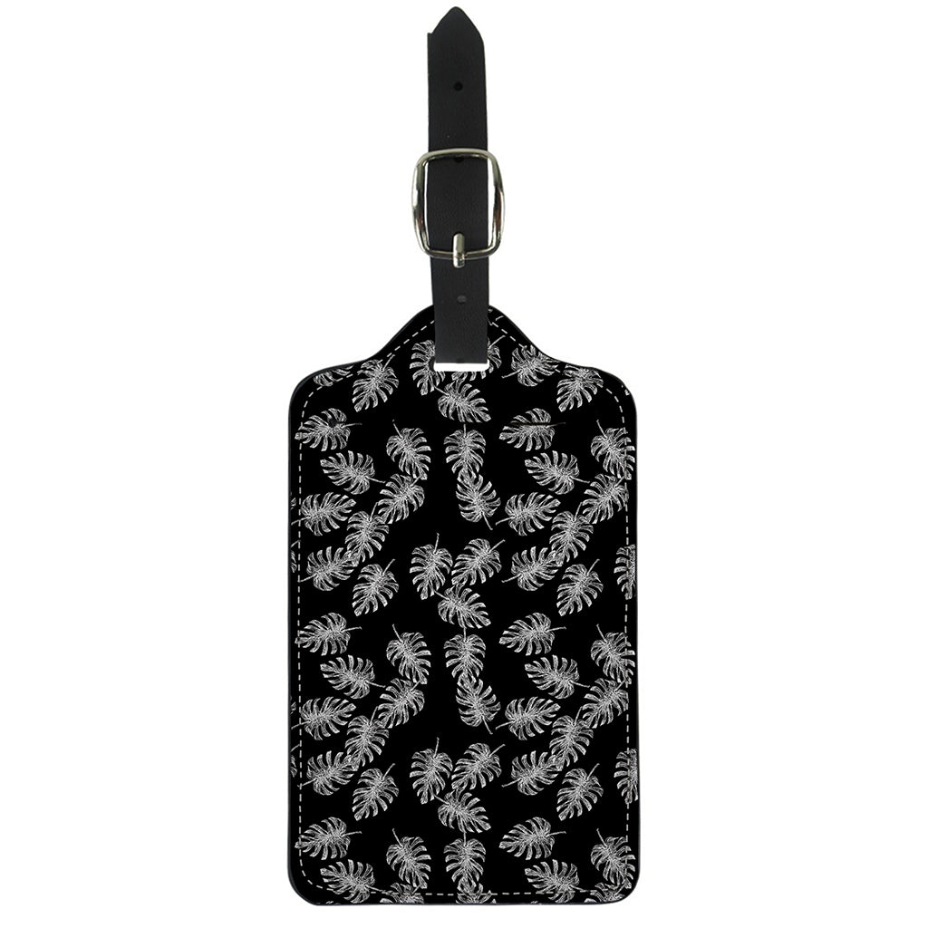 Black And White Monstera Pattern Print Luggage Tag