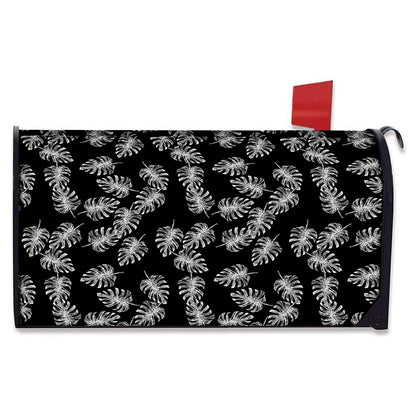 Black And White Monstera Pattern Print Mailbox Cover