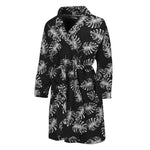 Black And White Monstera Pattern Print Men's Bathrobe