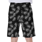 Black And White Monstera Pattern Print Men's Beach Shorts