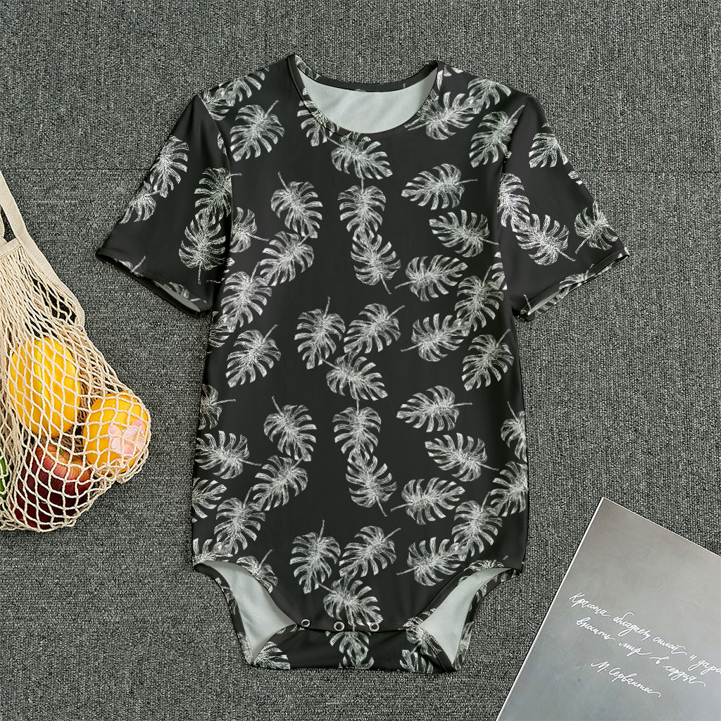 Black And White Monstera Pattern Print Men's Bodysuit