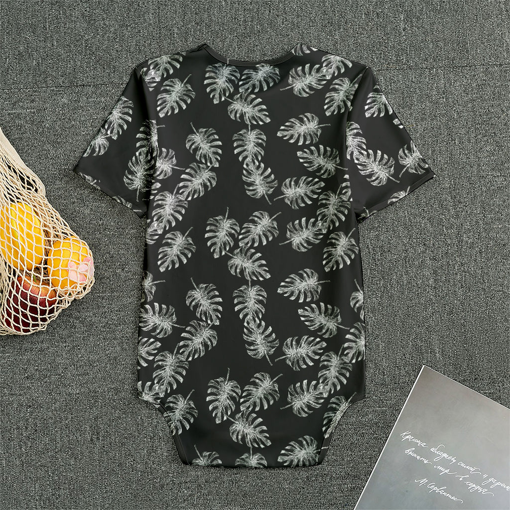 Black And White Monstera Pattern Print Men's Bodysuit
