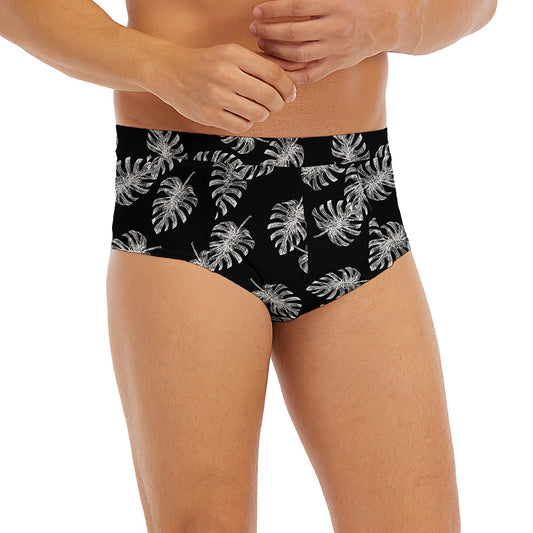 Black And White Monstera Pattern Print Men's Briefs