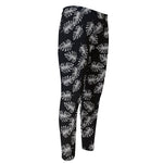 Black And White Monstera Pattern Print Men's Compression Pants